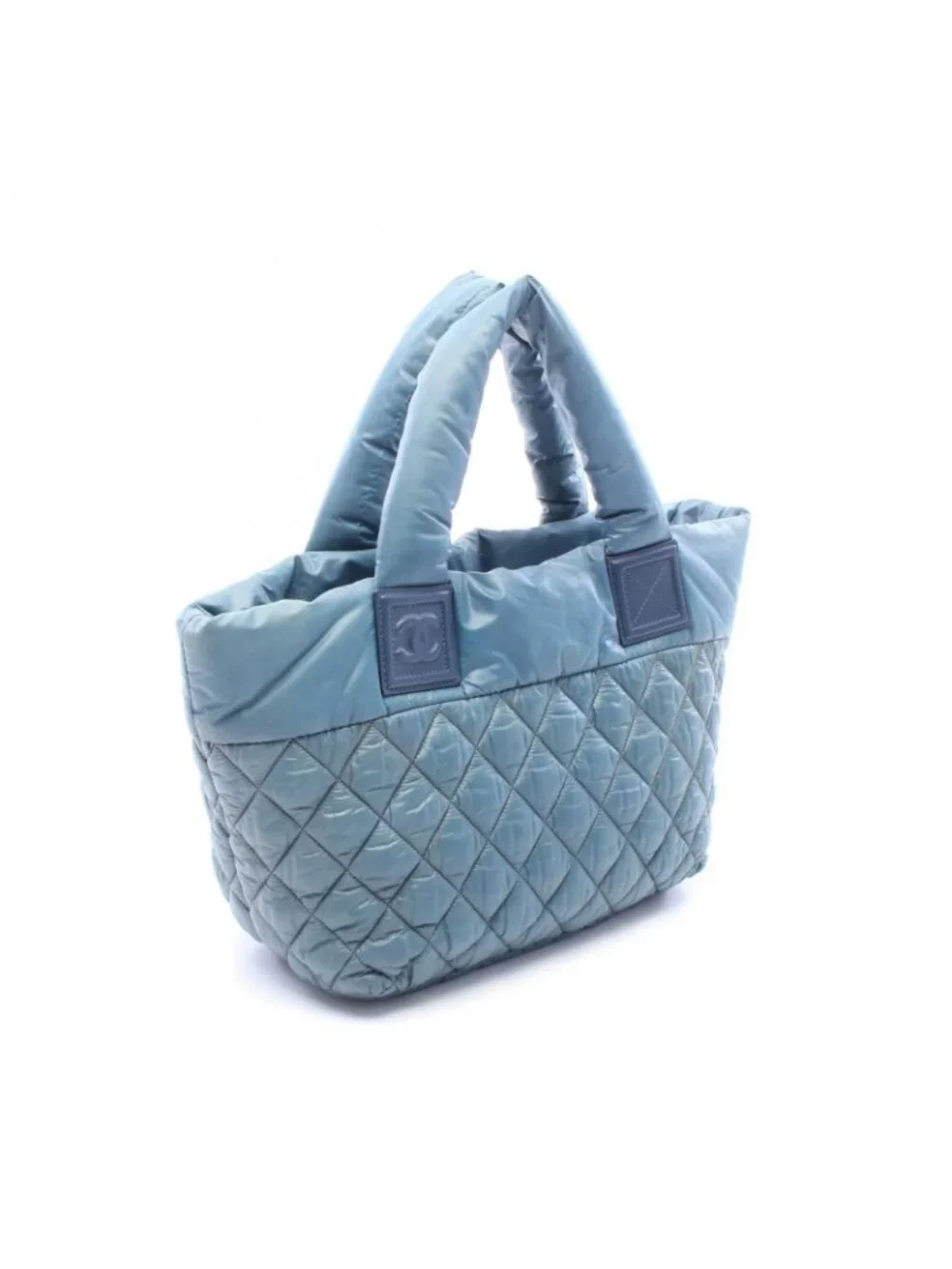 Chanel Tote Coco Cocoon Small Blue Green Nylon Leather